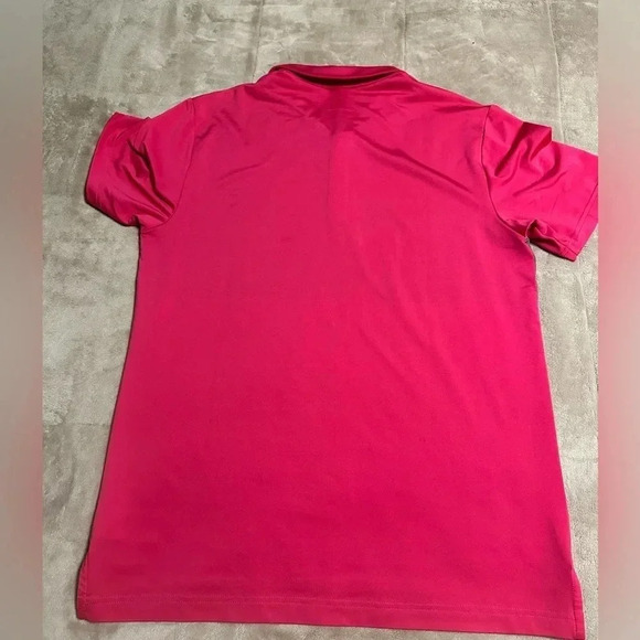 Adidas Golf Polo Men’s Size Medium Pink Blue Striped - Picture 3 of 5